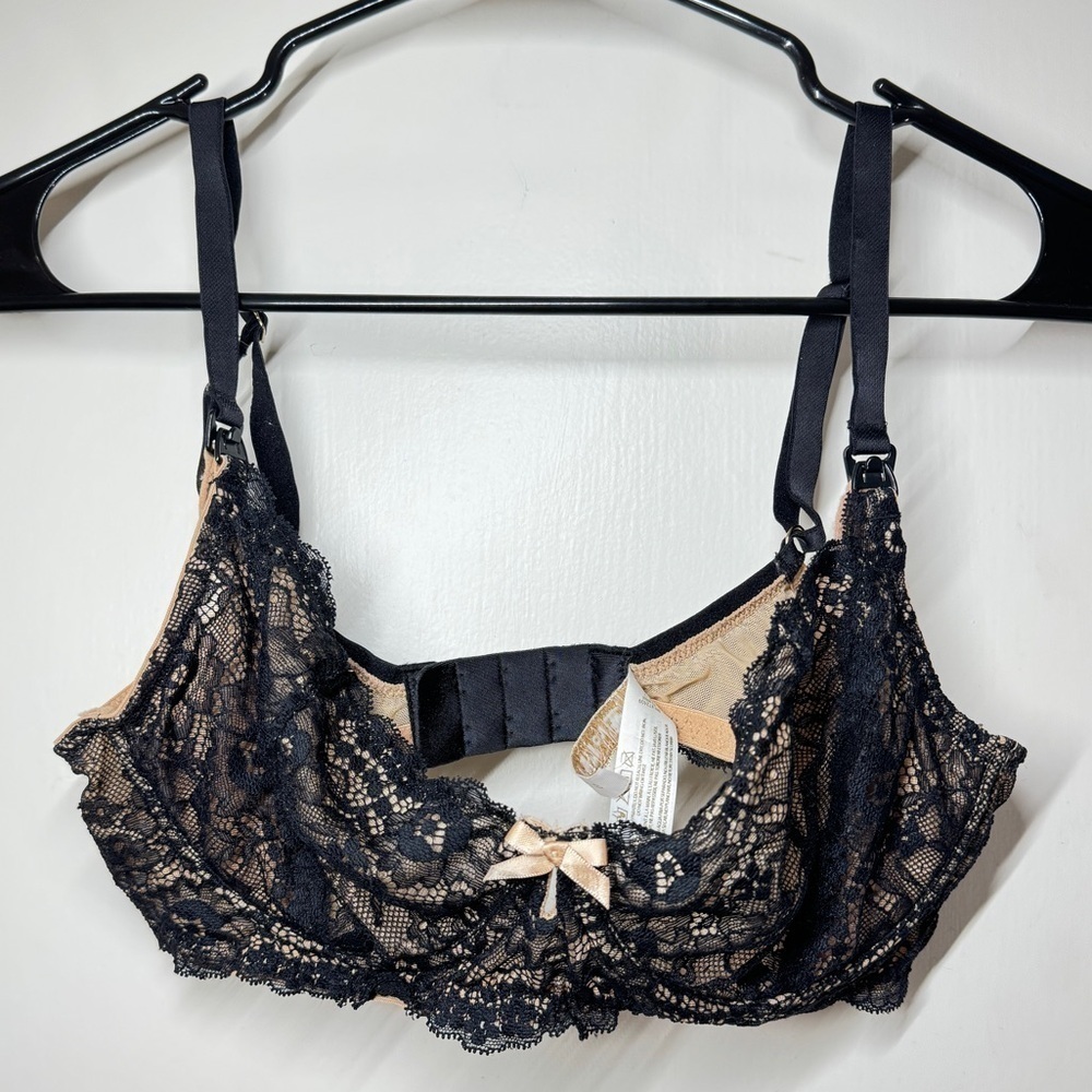 Rosie Pope Maternity Black Floral Lace Nursing Underwire Bra Size 34C
